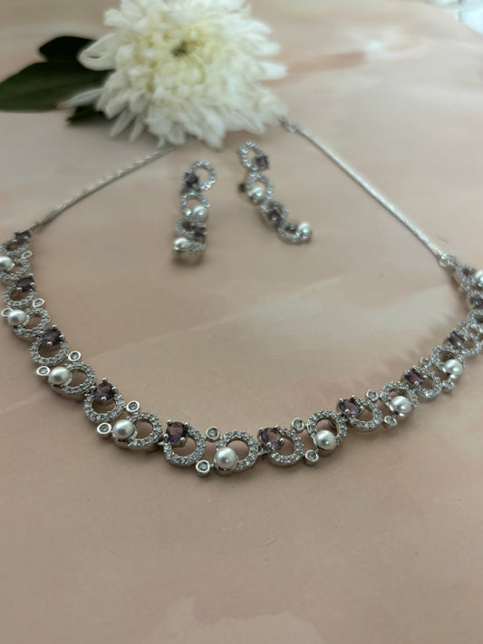 Lily Purple Stone AD Necklace Set