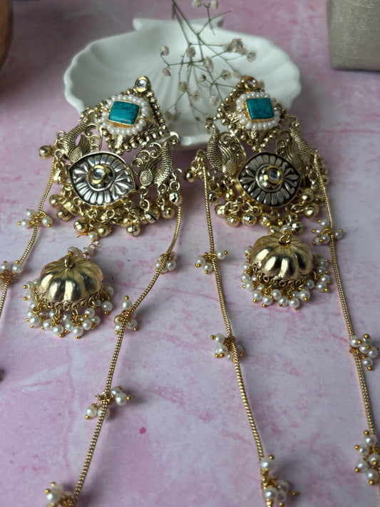 Vaidehi Golden with Blue Stone Kashmiri Earrings