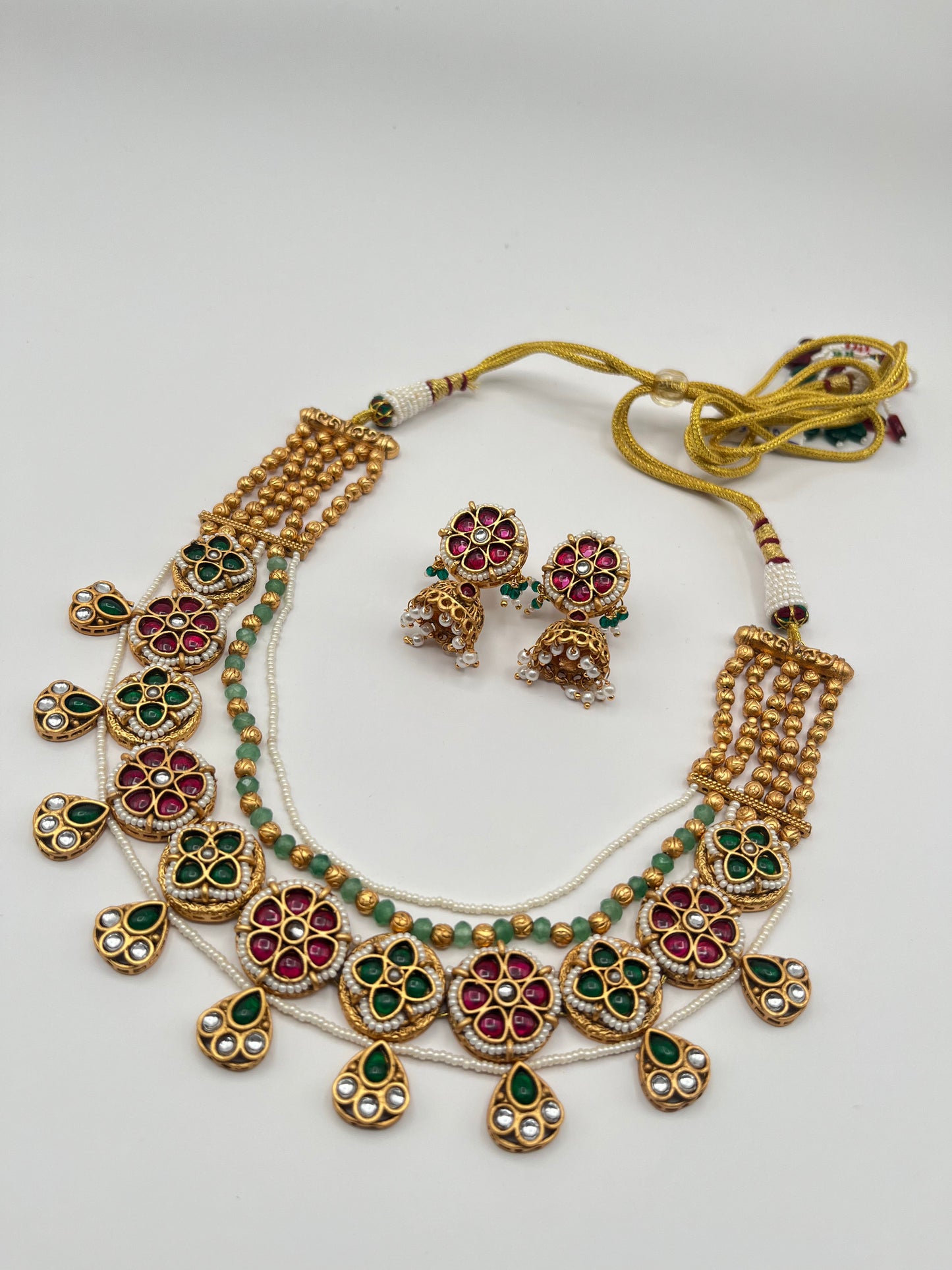 Vamika Red & Green Rajwadi Necklace