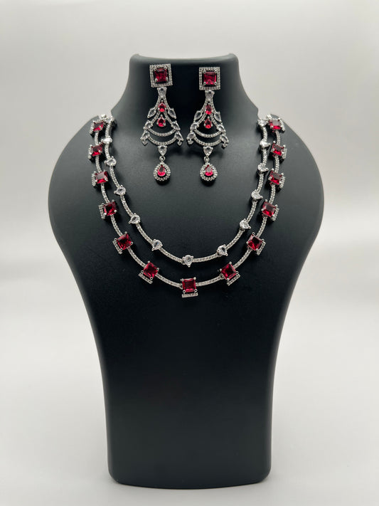 Rumi Square Shape Ruby Necklace Set with Maang Tikka