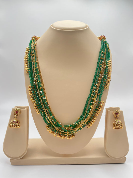 Dhriti Green Antique Multi Layered Necklace Set