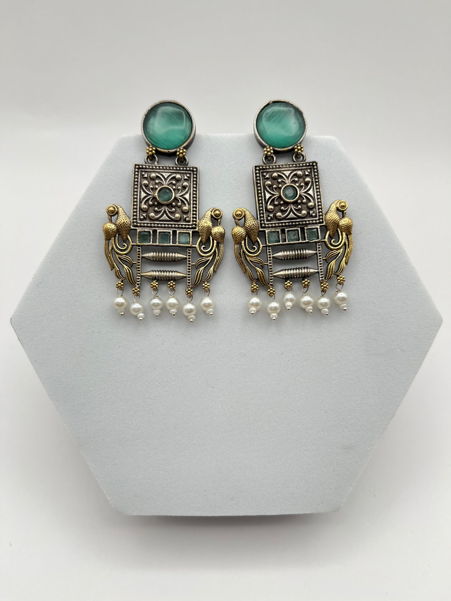 Niharika Sea Green Dual Tone Earrings