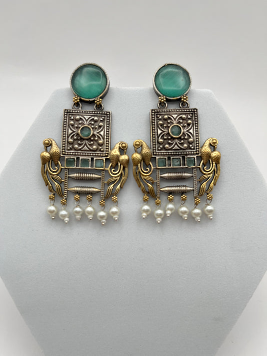 Niharika Sea Green Dual Tone Earrings