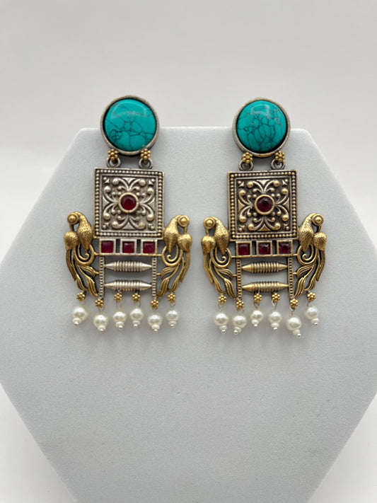 Niharika Turquoise Blue Dual Tone Earrings