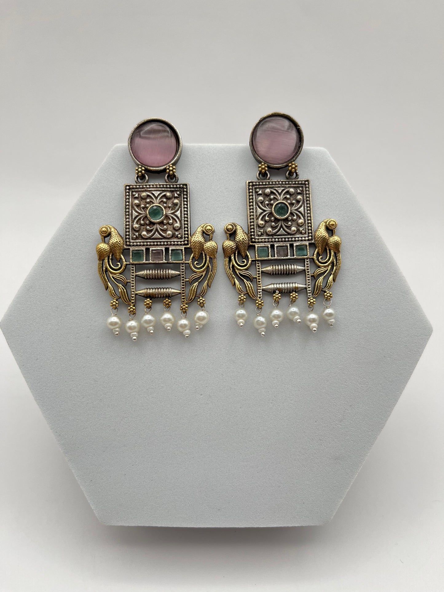 Niharika Pink Dual Tone Earrings