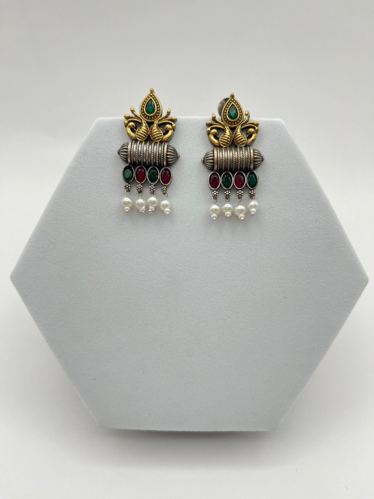 Vedika Green & Pink Dual Tone Earrings