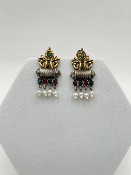 Vedika Green & Pink Dual Tone Earrings