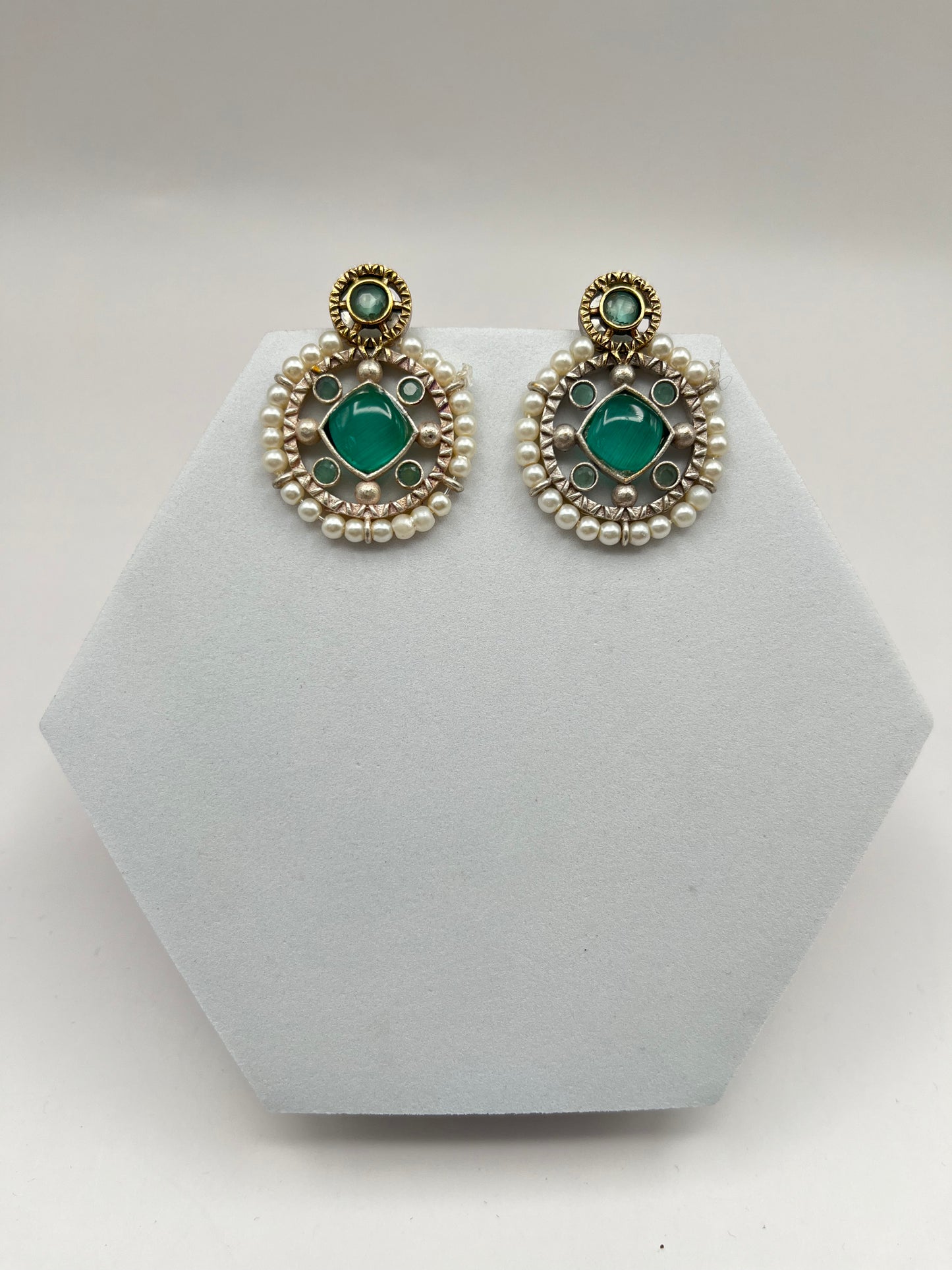 Nirvi Sea Green Stone Pearl Earrings