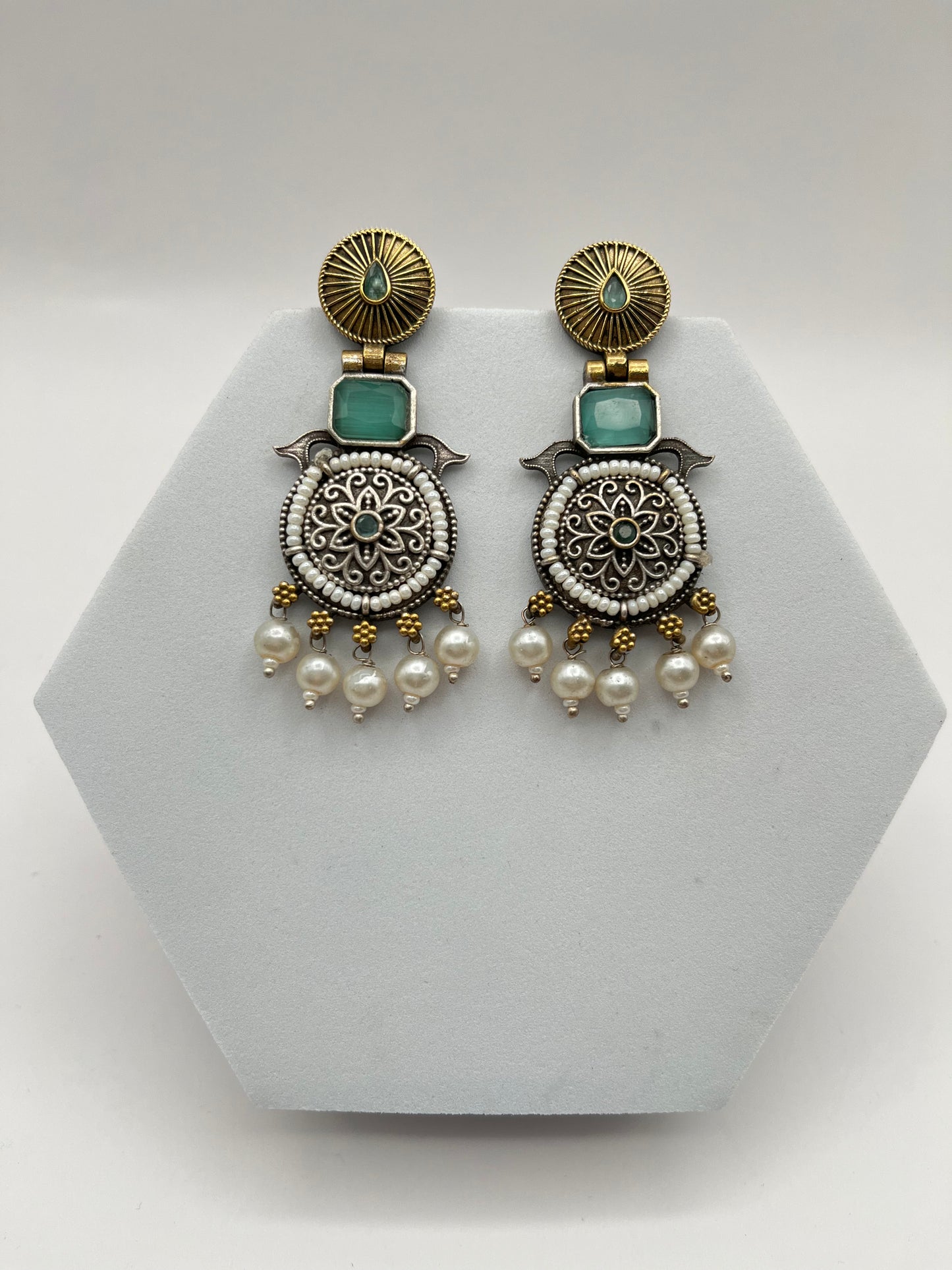 Rishika Sea Green Dual Tone Earring