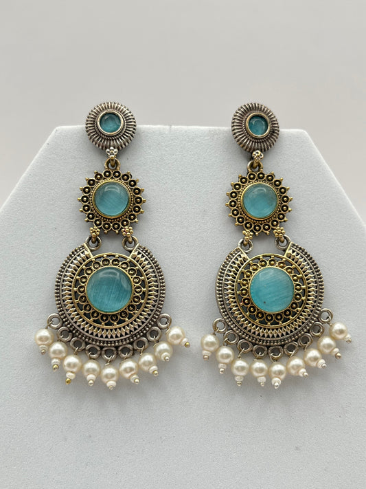 Vanshi Blue Dual Tone Long Earrings