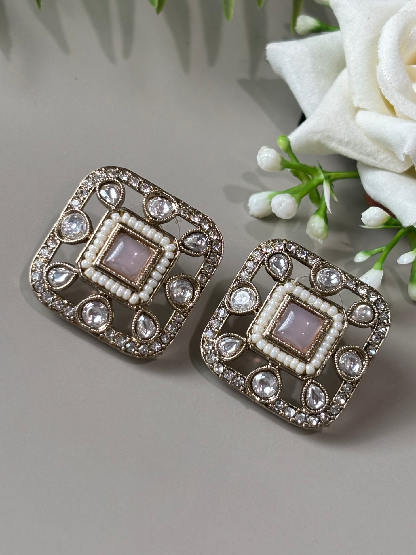 Arika Square shape Pastel Pink Studs