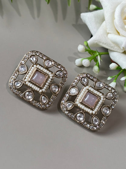 Arika Square shape Pastel Pink Studs