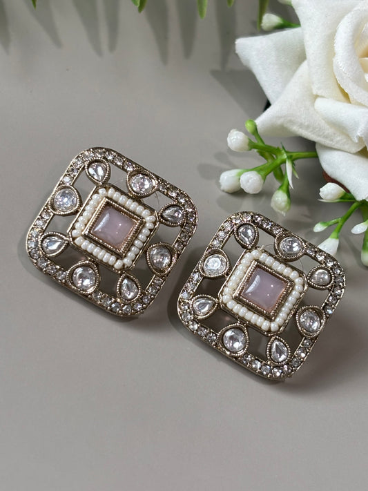 Arika Square shape Pastel Pink Studs