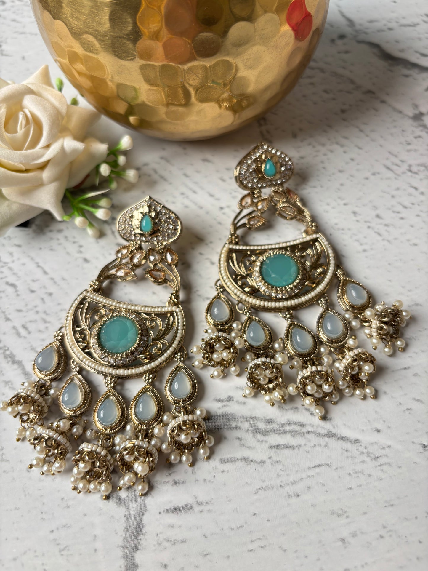 Sharanya Turquoise Long Chandbali Earring