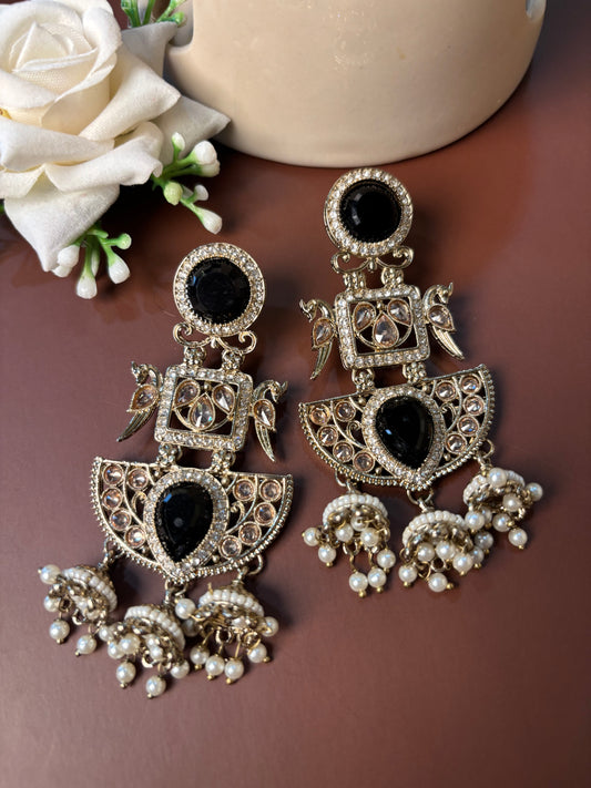 Barkha Black Stone with peacock Earring