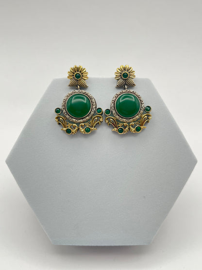Anamika Green Stone Dual Tone Earrings