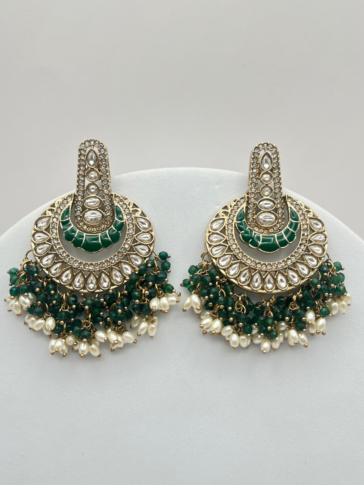 Ahana Green color Kundan Chandbali