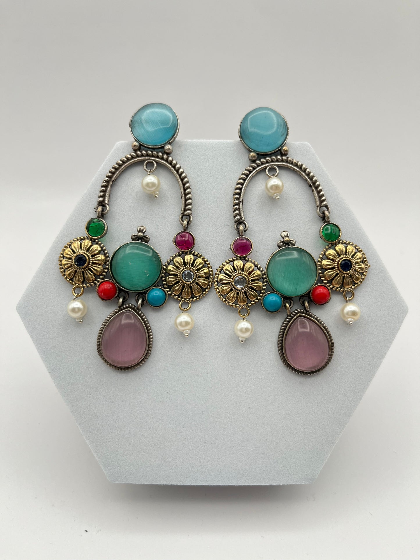 Prisha Multi color Long Dual Tone Earrings