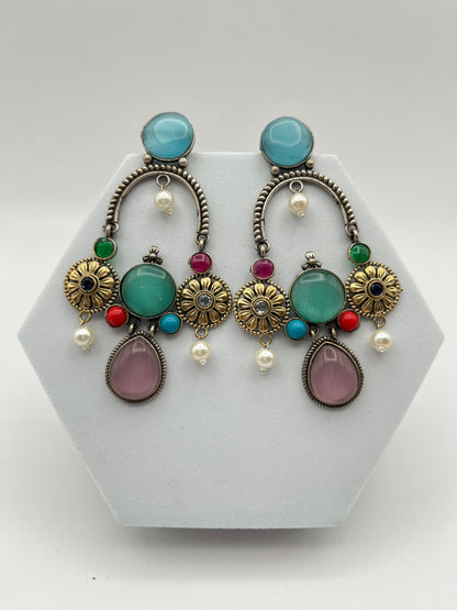 Prisha Multi color Long Dual Tone Earrings