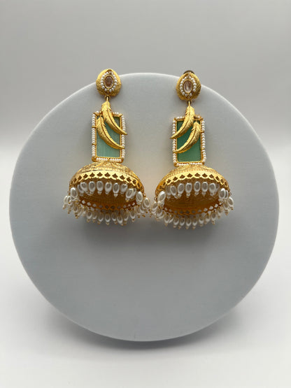 Ishani Sea Green Golden Long Jhumki
