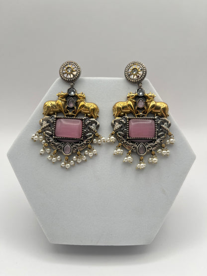 Aarushi Pink Stone Dual Tone Earrings