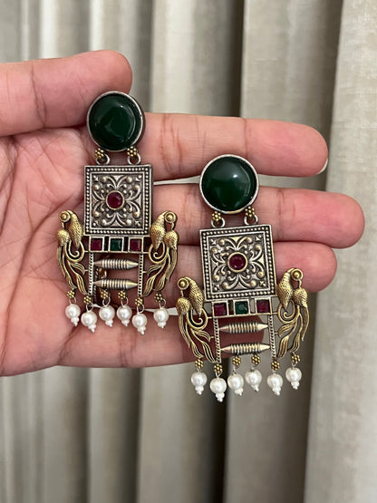 Niharika Green Dual Tone Earrings