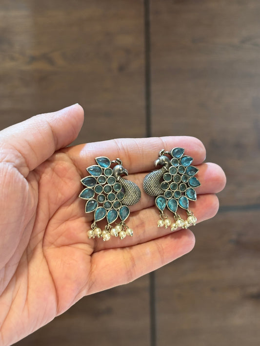 Mohini Blue stone peacock oxidized earring