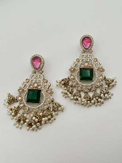 Tira Pink and Green Earring
