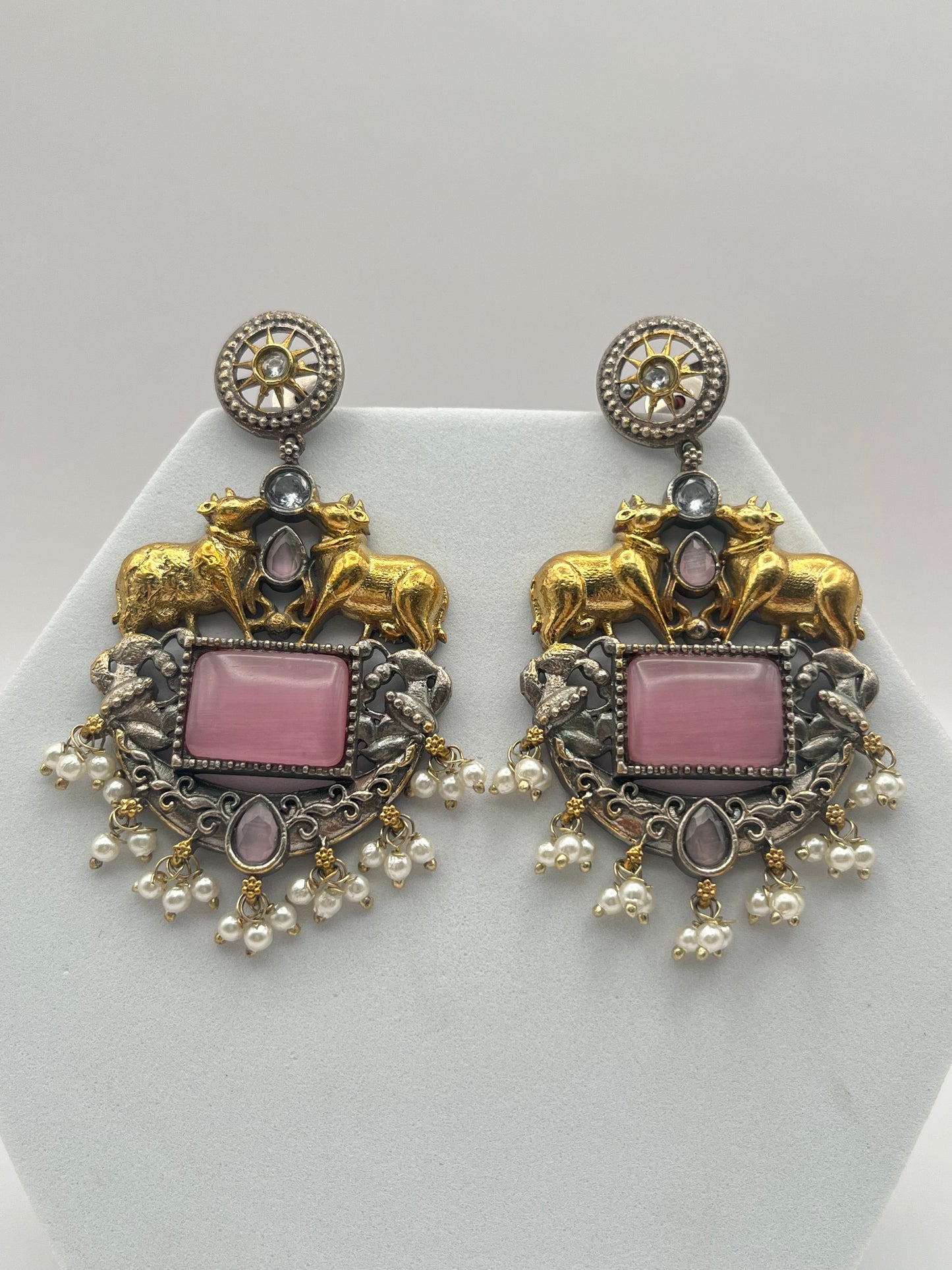 Aarushi Pink Stone Dual Tone Earrings