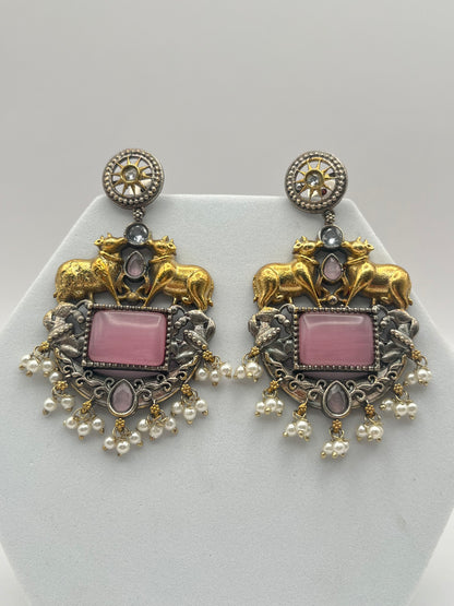Aarushi Pink Stone Dual Tone Earrings