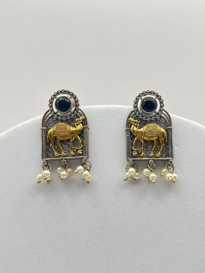 Swati Black Stone Dual Tone Earrings