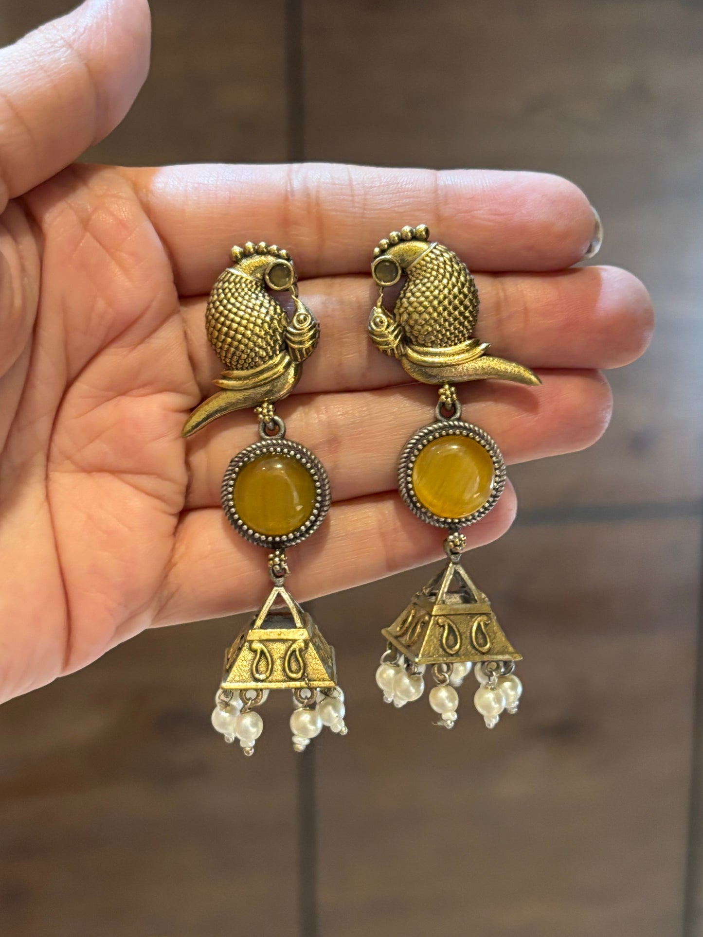 Chhavi Yellow Stone Dual Tone Earrings