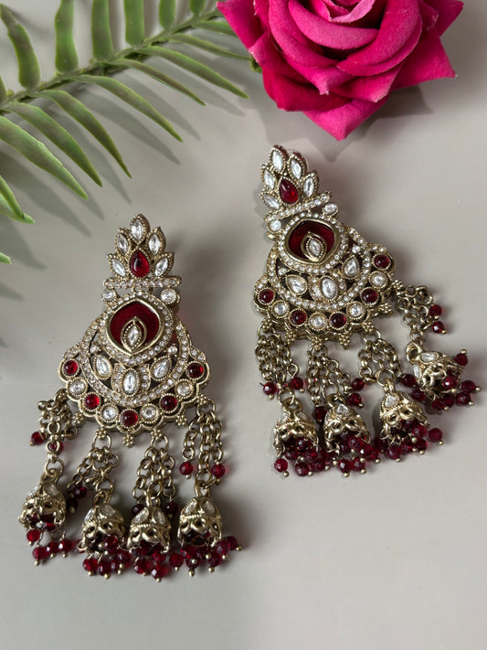 Manaswini Red Line Dangling Earring