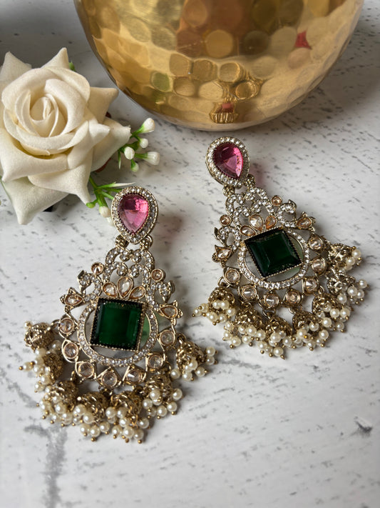 Tira Pink and Green Earring