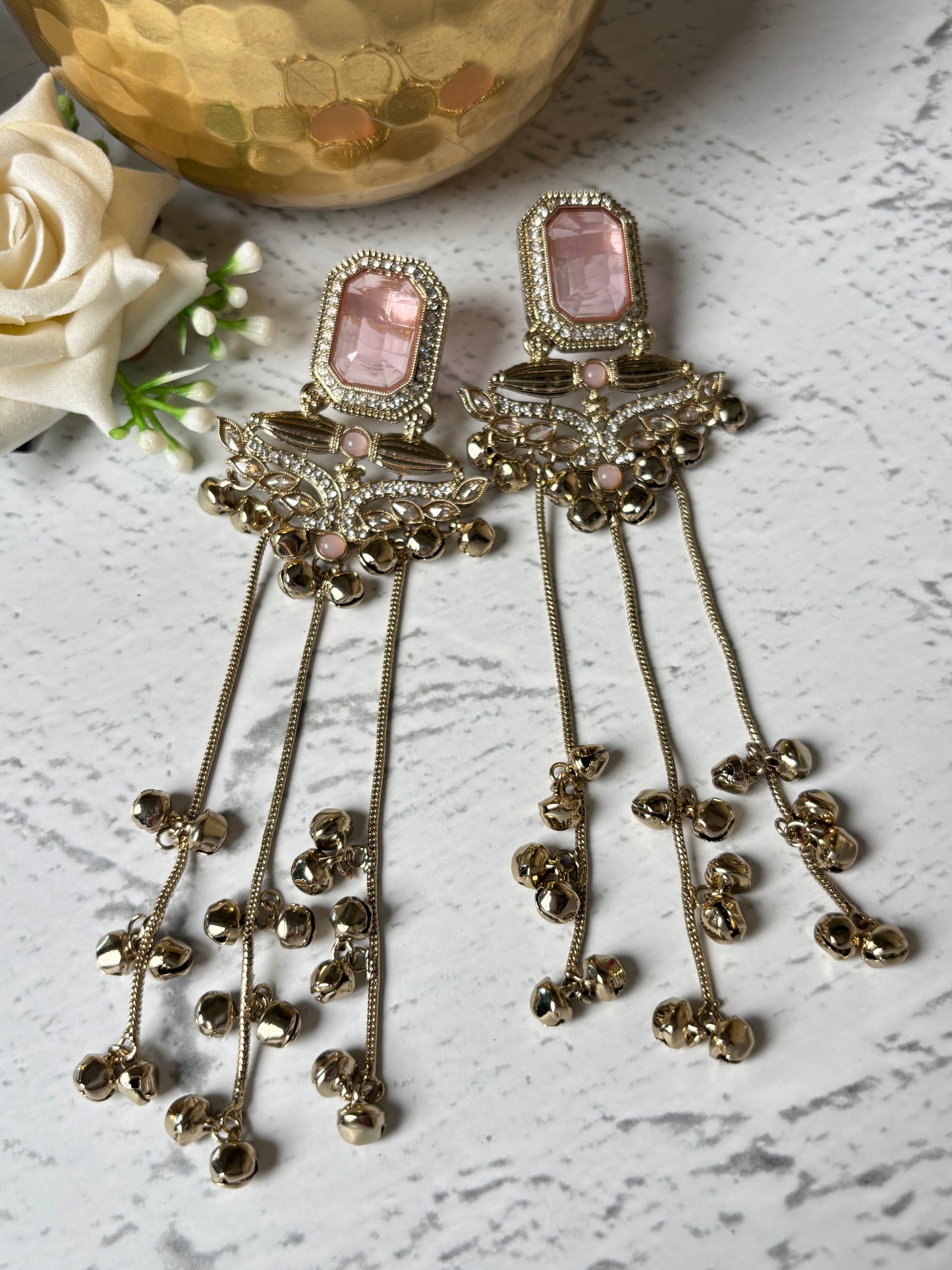 Kavya Pink Stone Mehendi Polish Kashmiri Earring
