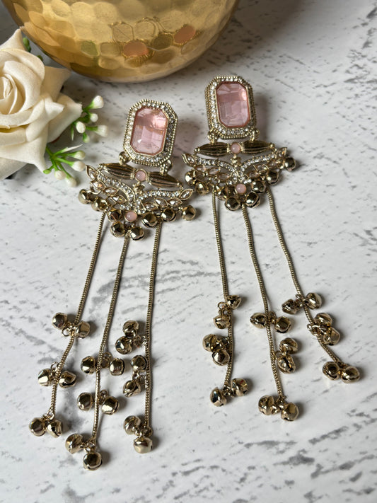 Kavya Pink Stone Mehendi Polish Kashmiri Earring