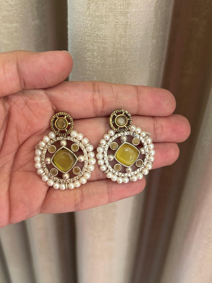 Nirvi Yellow Stone Pearl Earrings
