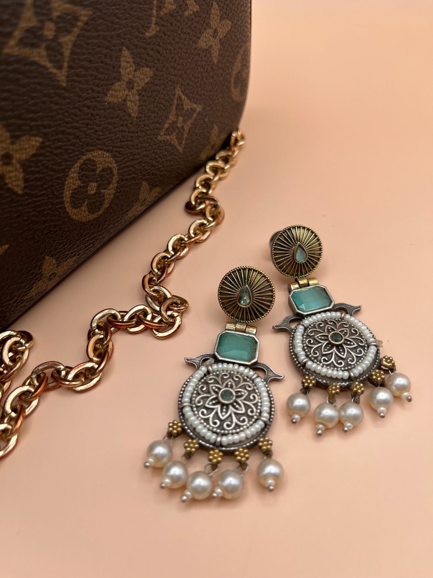 Rishika Sea Green Dual Tone Earring