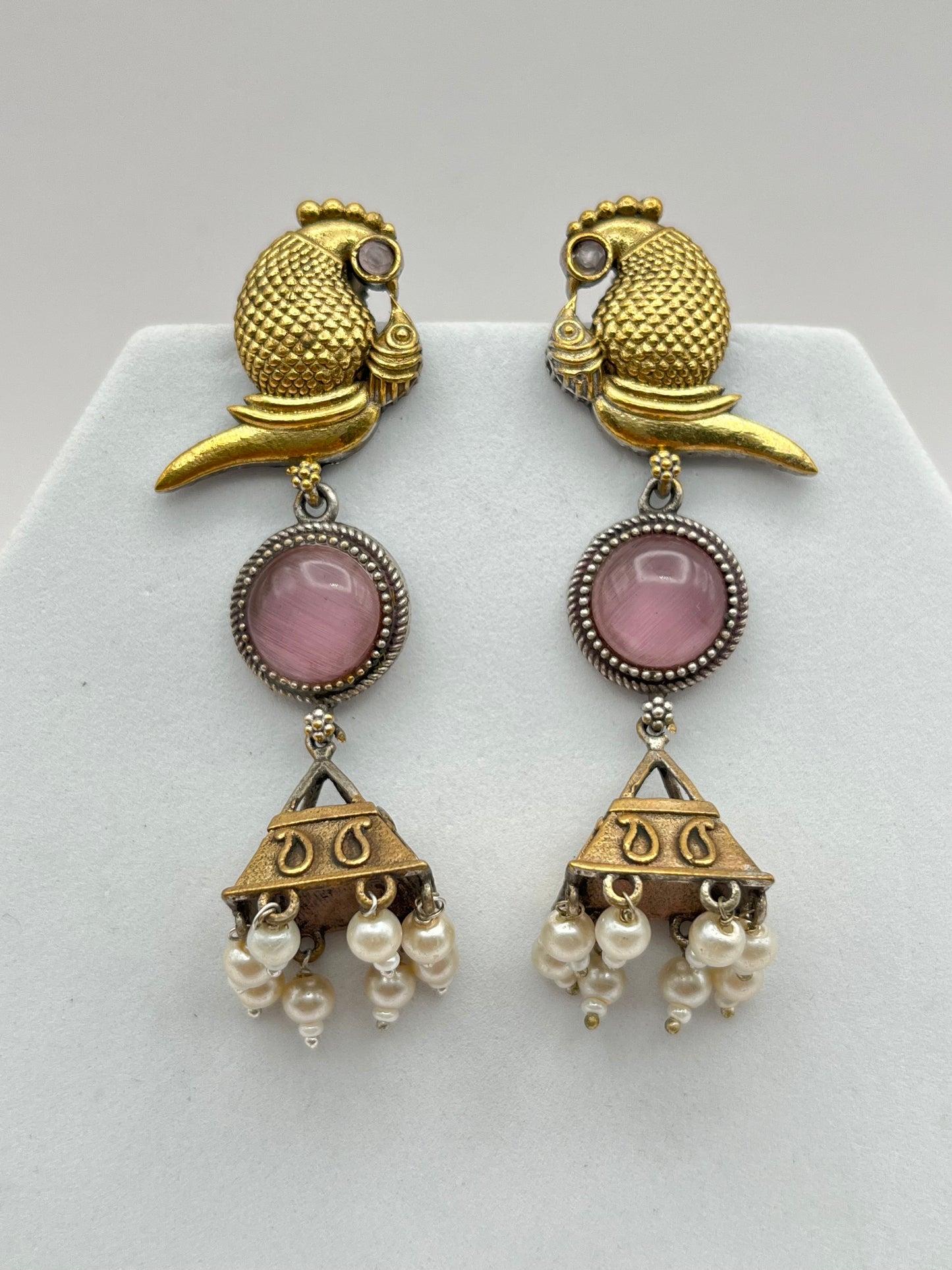 Chhavi Pink Stone Dual Tone Earrings