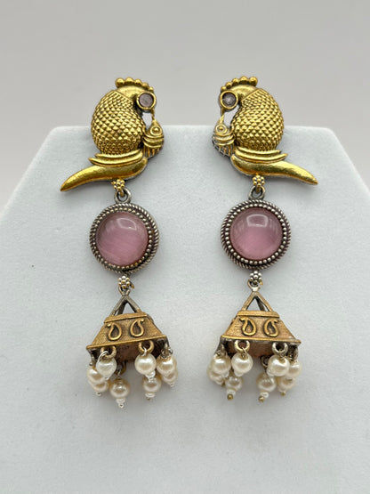 Chhavi Pink Stone Dual Tone Earrings