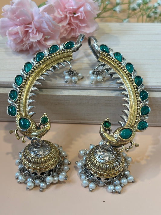 Mayuri Dual tone Green Peacock Earcuffs