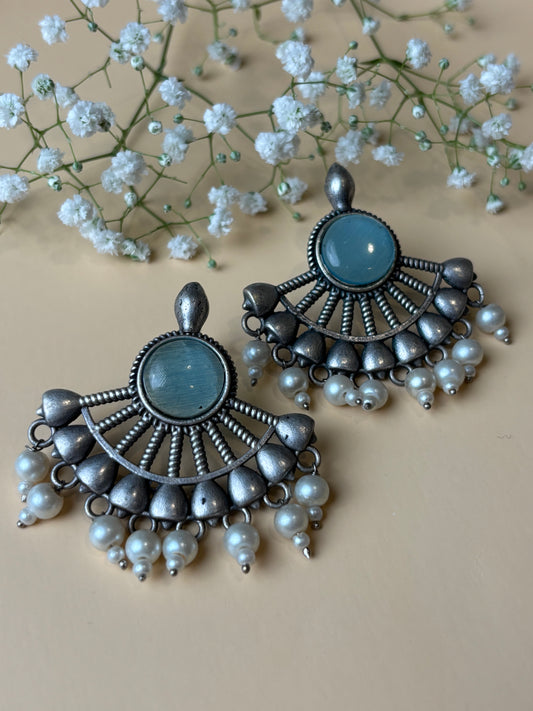 Ziva Firozi Blue Stone Oxidized Earring