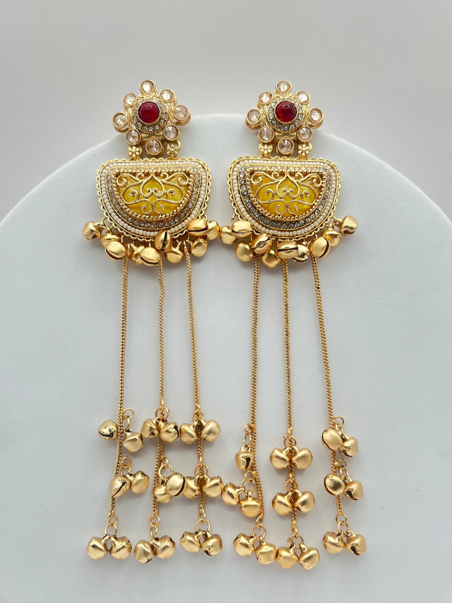 Meghna Rajwadi Polish Red & Yellow Kashmiri earring