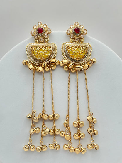 Meghna Rajwadi Polish Red & Yellow Kashmiri earring