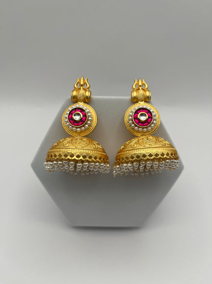 Shivangi Pink & Golden Earrings