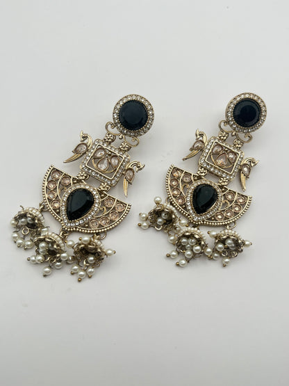 Barkha Black Stone with peacock Earring