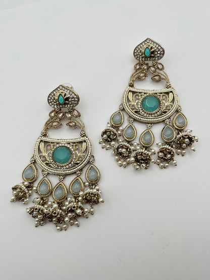 Sharanya Turquoise Long Chandbali Earring