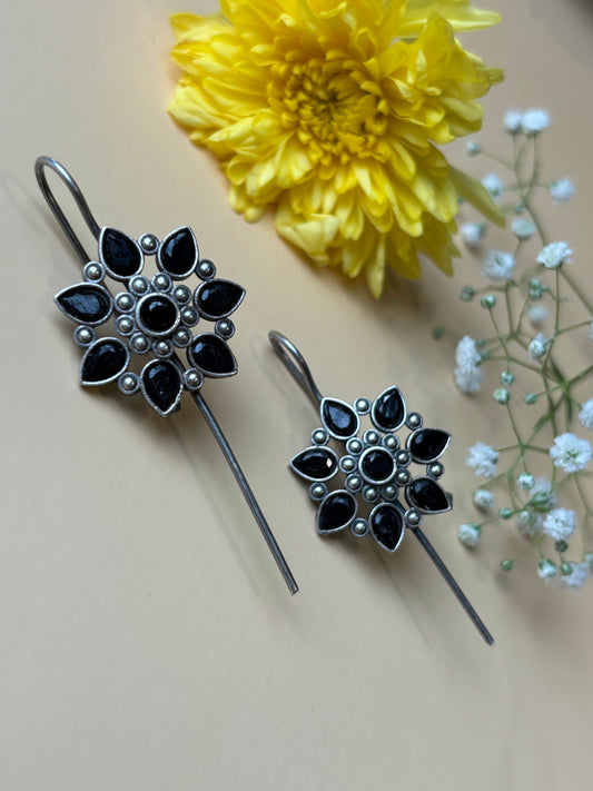 Wrija Black flower oxidized Earcuffs
