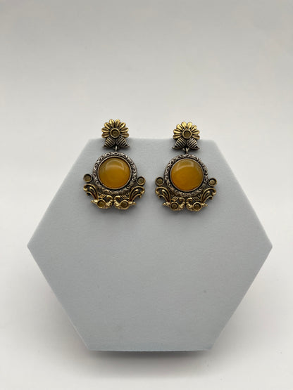 Anamika Yellow Stone Dual Tone Earrings