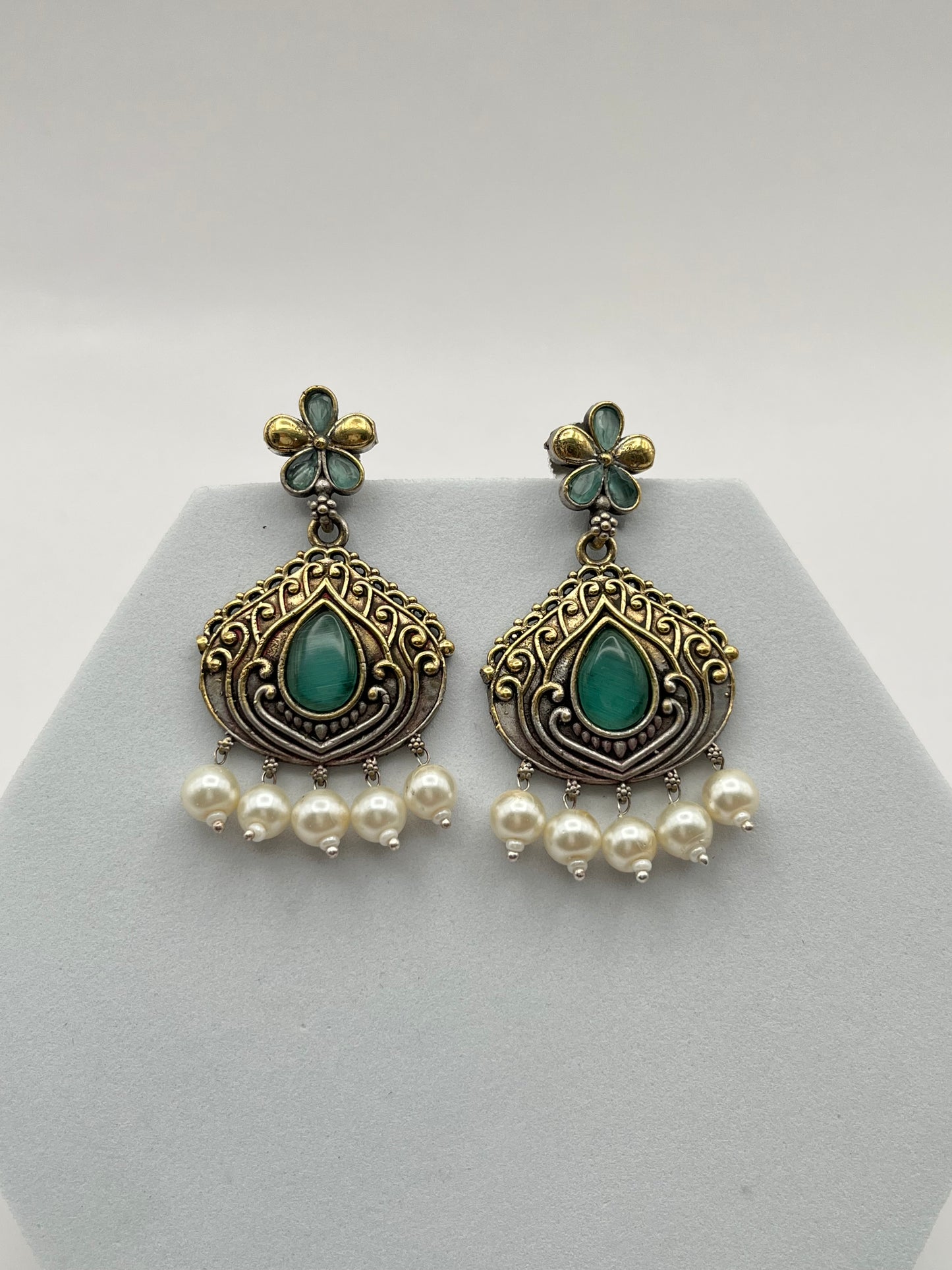 Misha Sea Green Dual Tone Earring